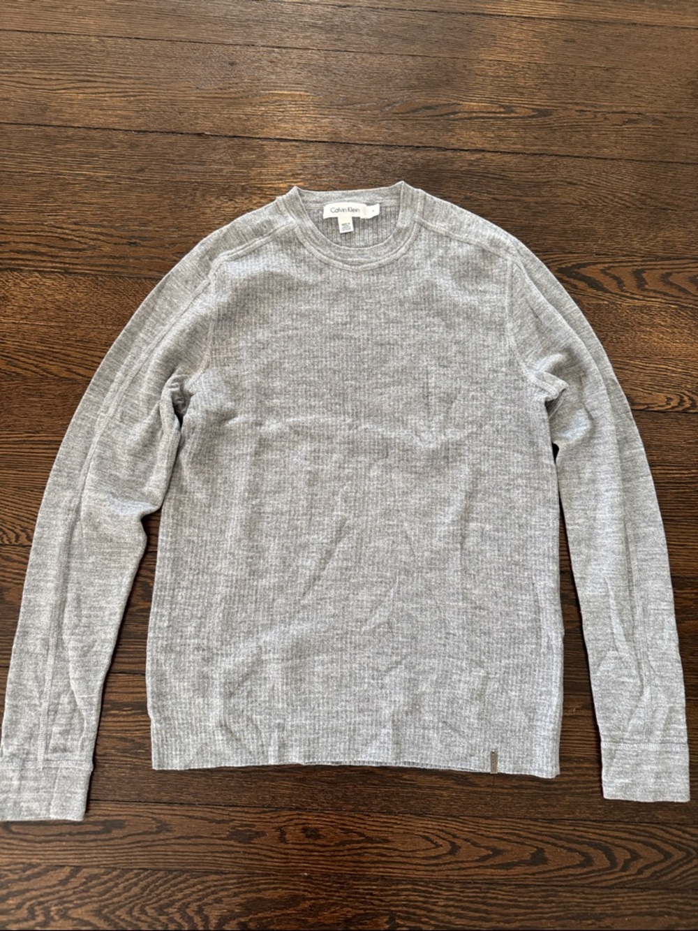 Calvin Klein Men's Heather Gray Ribbed Crewneck Sweater